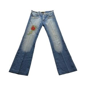 Emergency Y2K Bootcut Jeans Embroidered Rose Denim Women’s Size 2